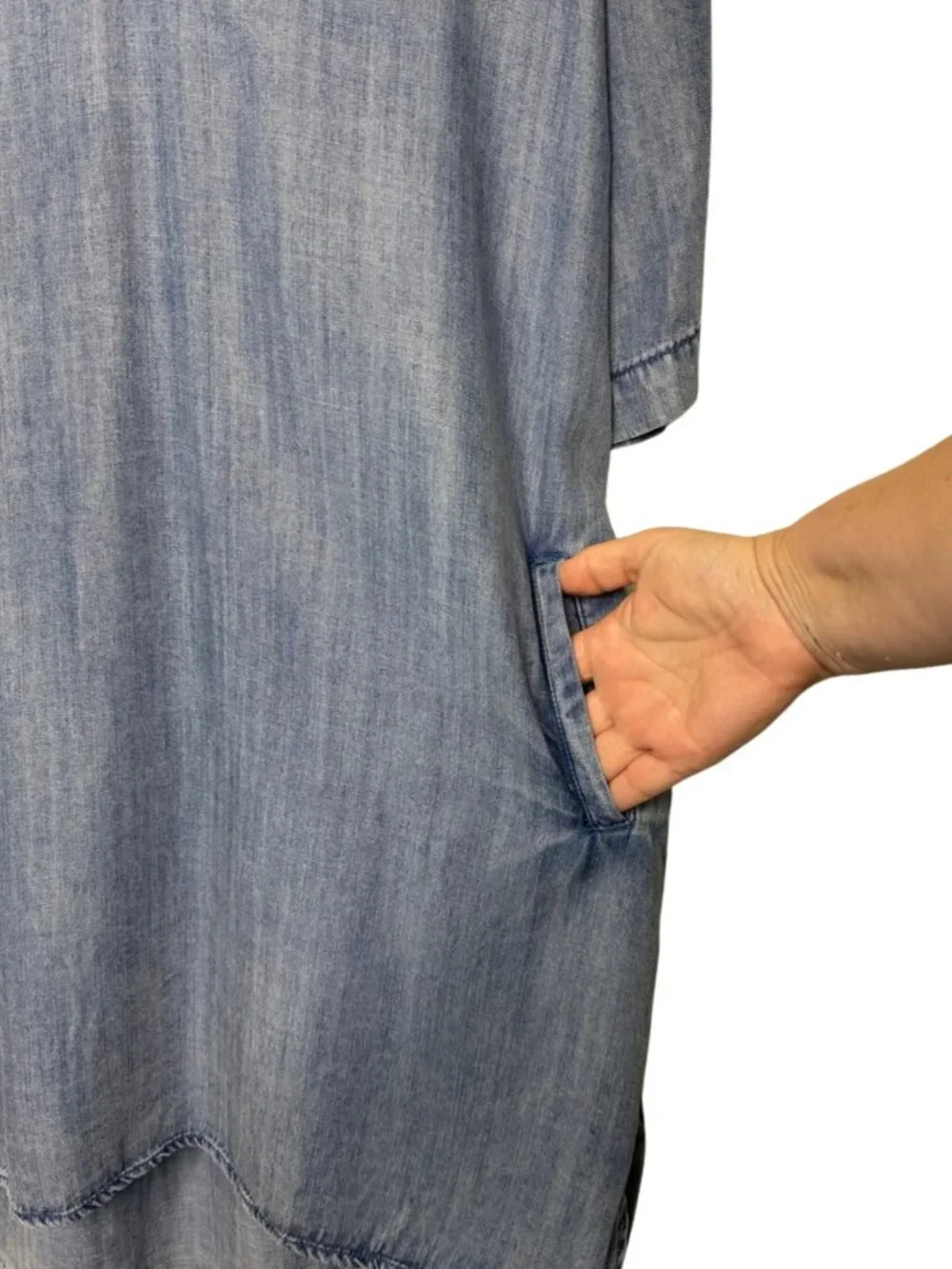 Velvet Heart Blue Tencel Chambray V-Neck Shift Dress with Pockets Size XL - Picture 4 of 10